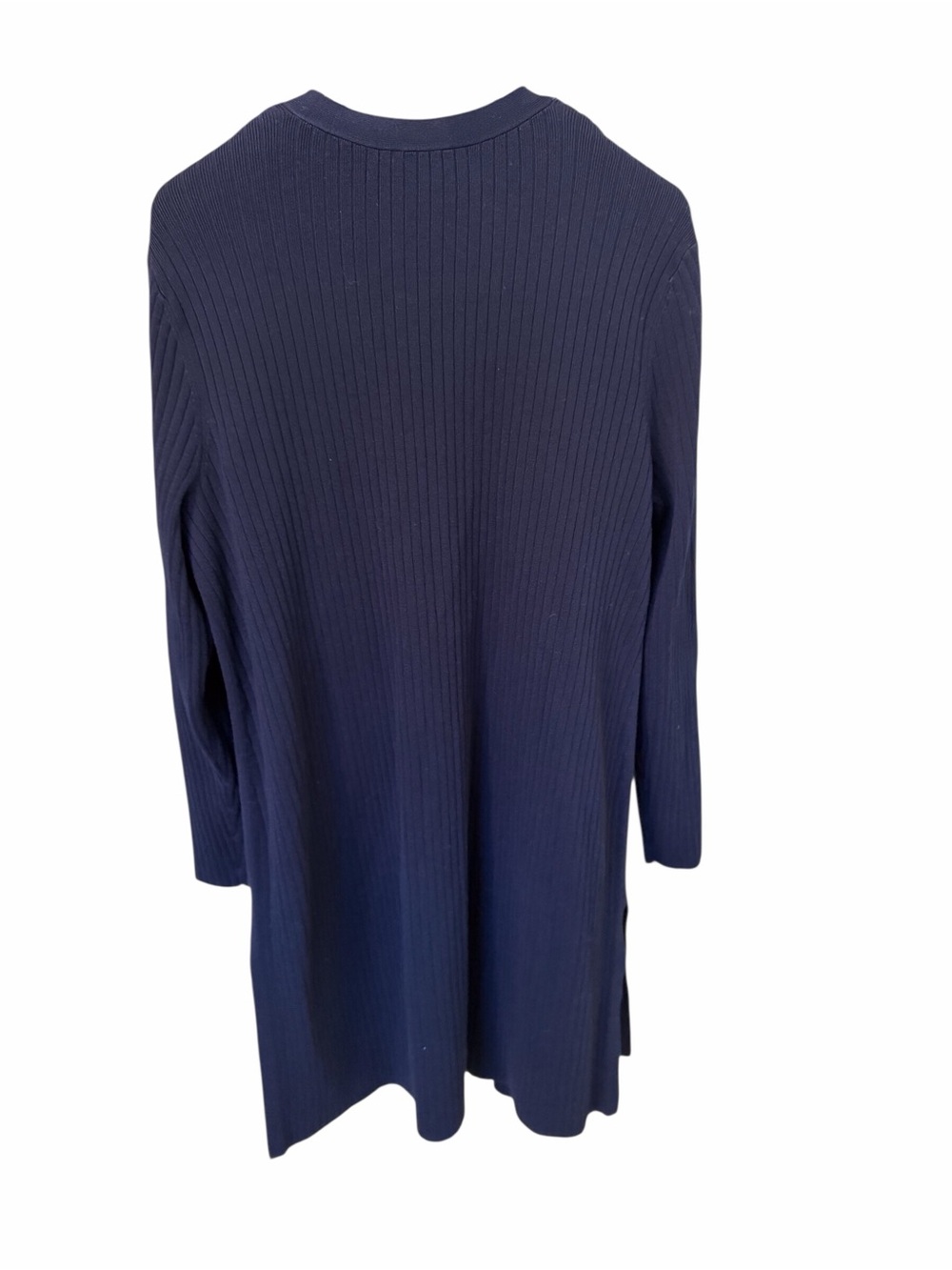 Talbots Navy Ribbed Open Front Long Cardigan Gold Button Cuffs - Picture 3 of 9